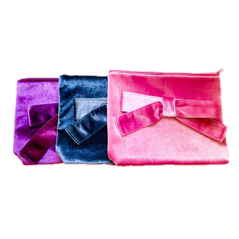 Set of 3 Velvet Bow Makeup Bags